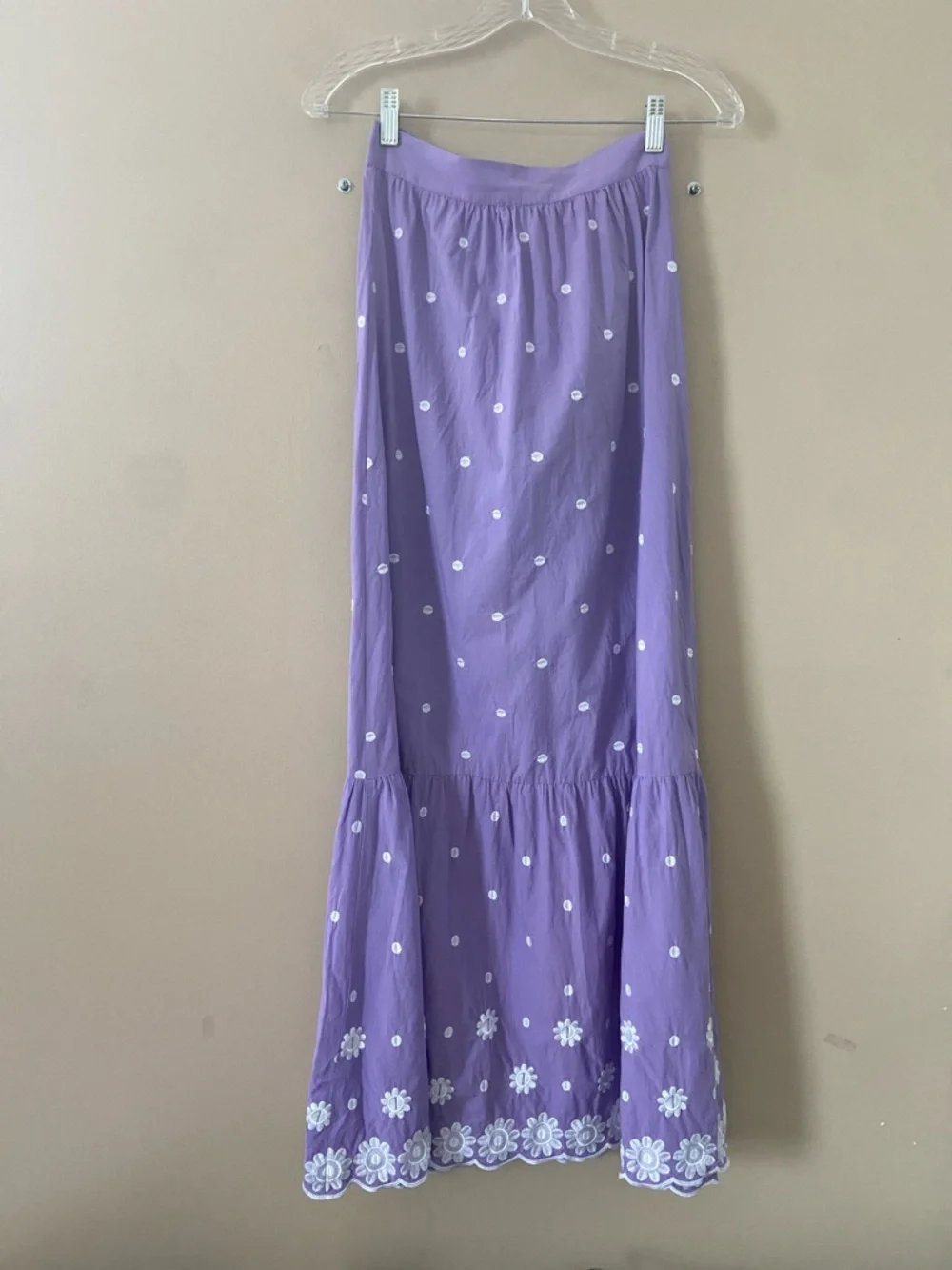 Miguelina Aiden  Button Down Embroidered Cotton-voile Maxi Skirt Lilac Size XS - Picture 9 of 10